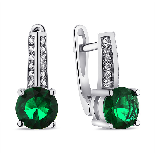 Серьги из серебра с зелеными и белыми фианитами (арт. 7502/СК2ФИ/262А) – изображение 1