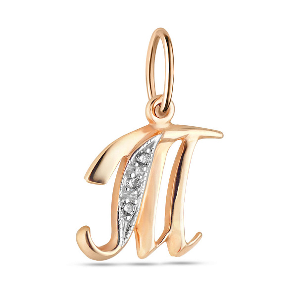Золотий підвіс "Літера М" з фіанітами (арт. 440285) – зображення 1