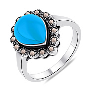 Кольцо из серебра с бирюзой и марказитами (арт. 7401/4709мркБ)