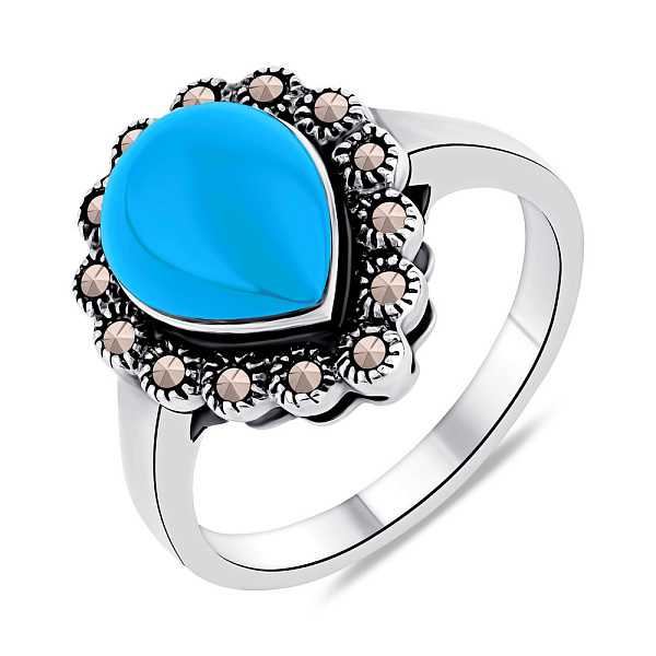 Кольцо из серебра с бирюзой и марказитами (арт. 7401/4709мркБ) – изображение 1