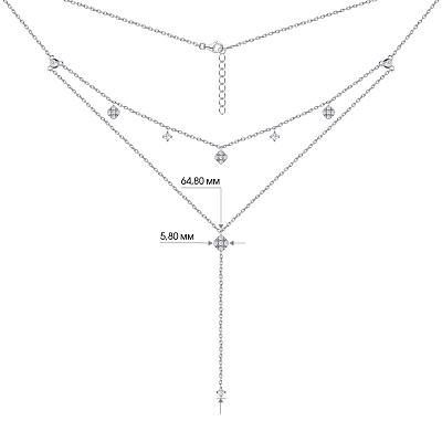 Подвійне кольє зі срібла з підвісками і з фіанітами  (арт. 7507/1352)