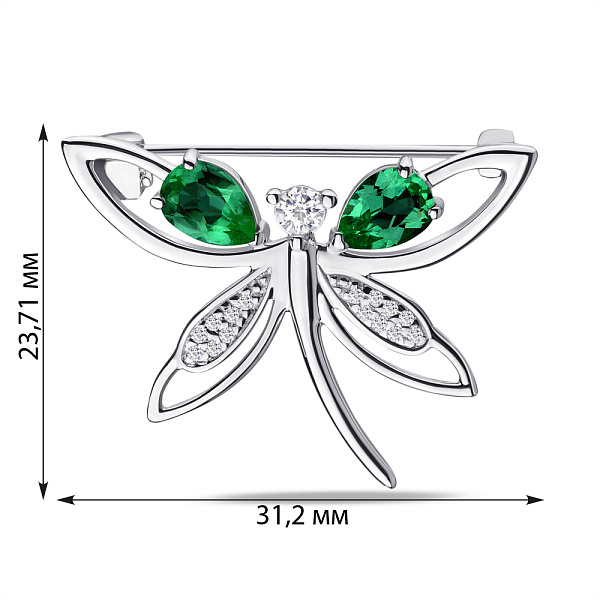 Серебряная брошь Стрекоза с изумрудами и фианитами (арт. 7505/581Измбп) – изображение 2