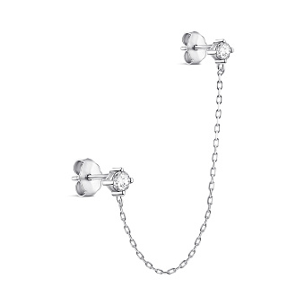 Срібна моносережка на два прокола з фіанітами (арт. 7518/7183я)