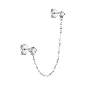 Серебряная моносерьга на два прокола с фианитами (арт. 7518/7183я)