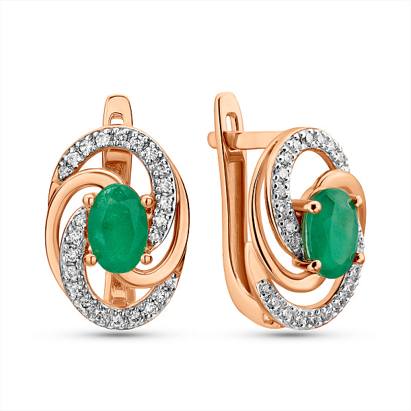 Золотые серьги с изумрудом и бриллиантами (арт. С011050и) – изображение 1