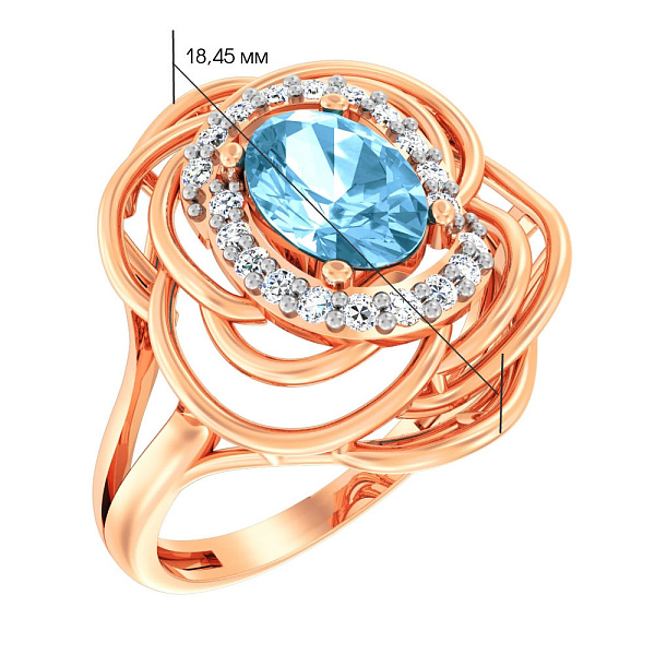 Золотое кольцо с топазом и фианитами (арт. 140670Пг) – изображение 3