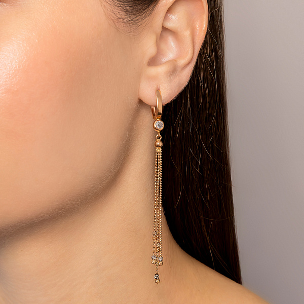 Золотые серьги-подвески с фианитами (арт. 106017кб) – изображение 2