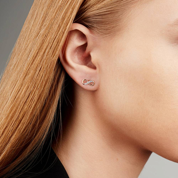 Золоті пусети «Нескінченність»  з діамантами (арт. Т011145010) – зображення 2