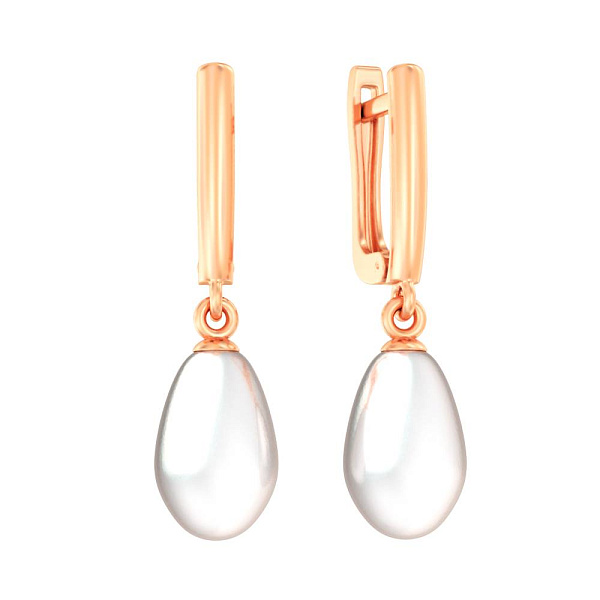 Весільні сережки з червоного золота з перлами (арт. 110884) – зображення 1