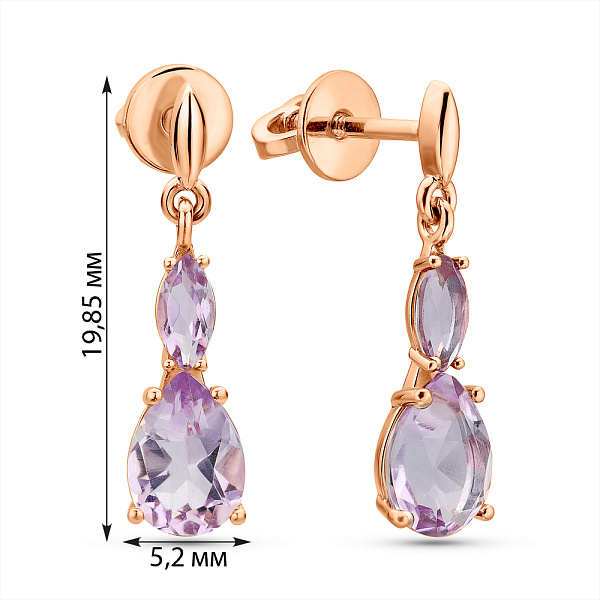 Золоті сережки з аметистом  (арт. 111363Па) – зображення 3