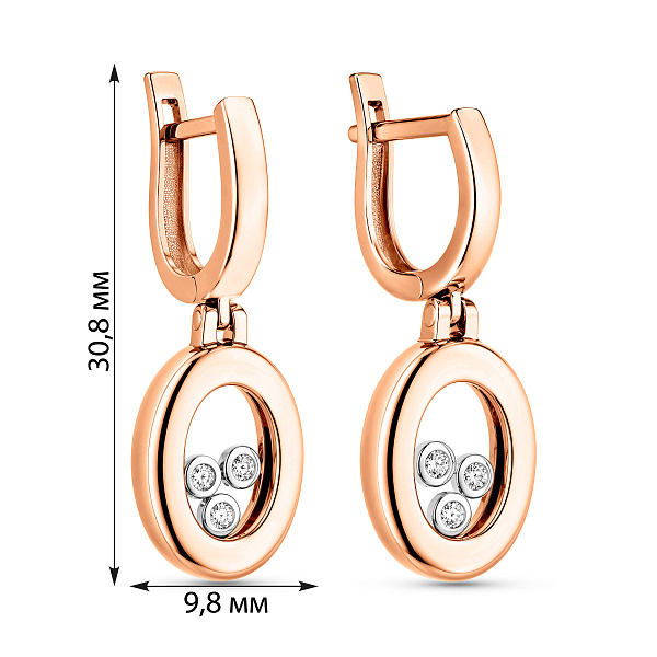 Серьги-подвески из красного золота с фианитами (арт. 101053) – изображение 2