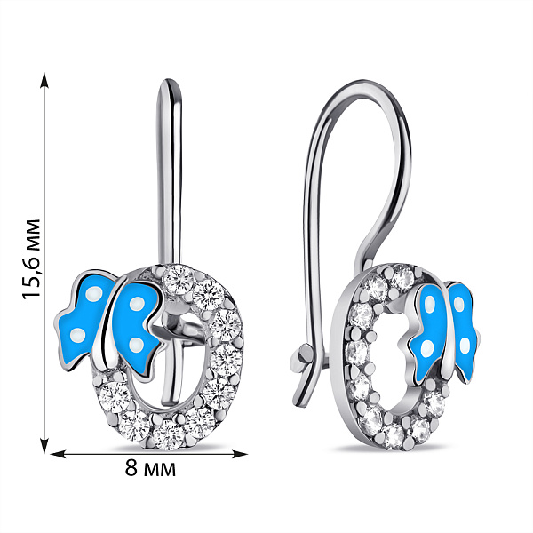 Серебряные детские серьги Бабочка с эмалью и фианитами (арт. 7502/9756егб) – изображение 2