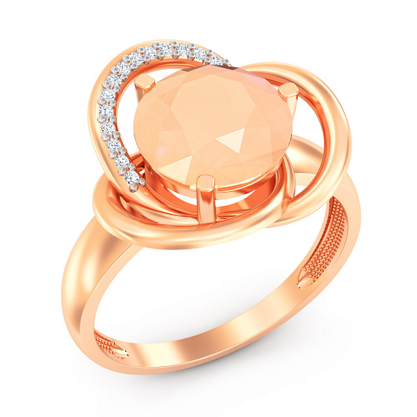 Каблучка з червоного золота з оніксом та фіанітами  (арт. 140697ор) – зображення 1