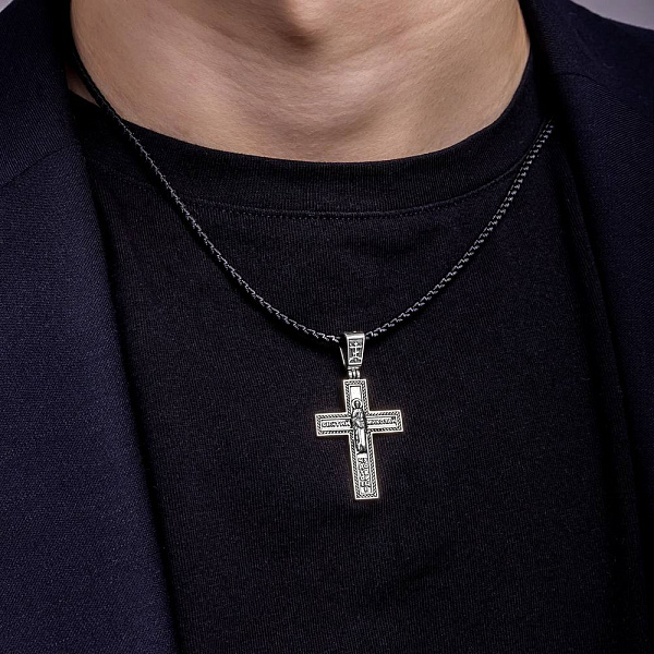 Серебряный двусторонний крестик Николай Чудотворец (арт. 7204/391пю) – изображение 2