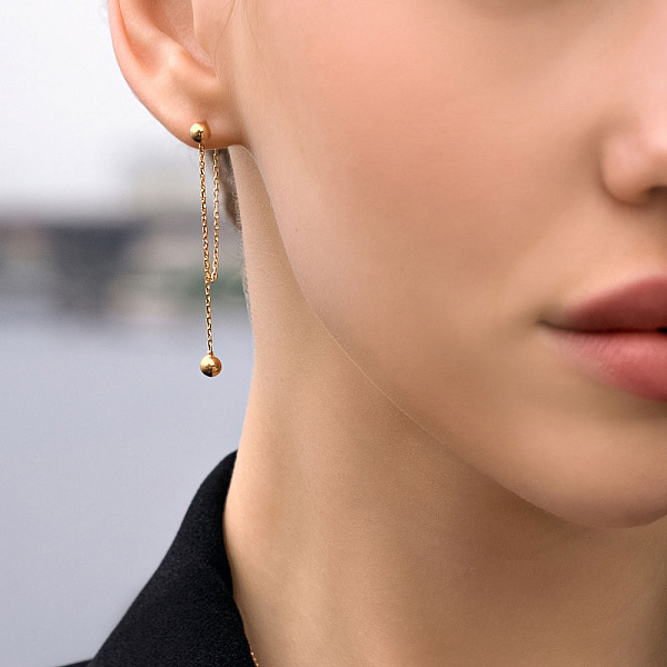 Серьги-пусеты Fly из желтого золота с подвесками (арт. 109803/1ж) – изображение 3