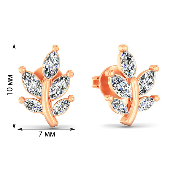 Золотые серьги Листики с фианитами (арт. 111337) – изображение 3