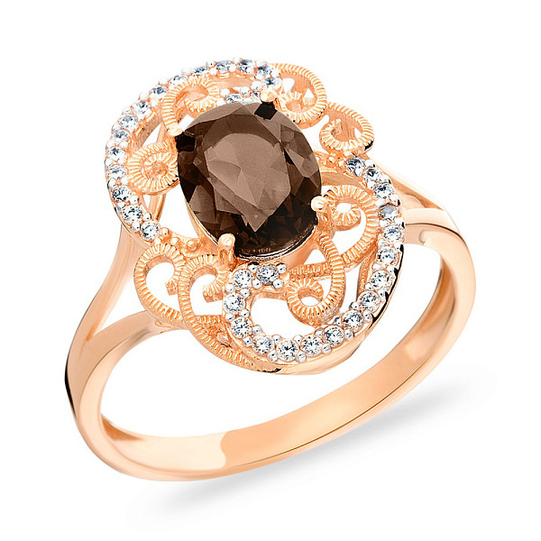 Ажурное кольцо из красного золота с кварцем (арт. 140668Пкр) – изображение 1