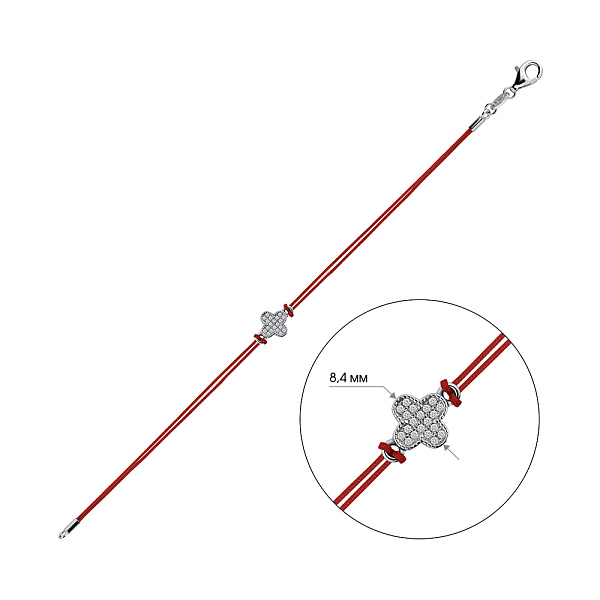 Серебряный браслет Клевер с шелковой нитью (арт. 7309/5058/8к) – изображение 2