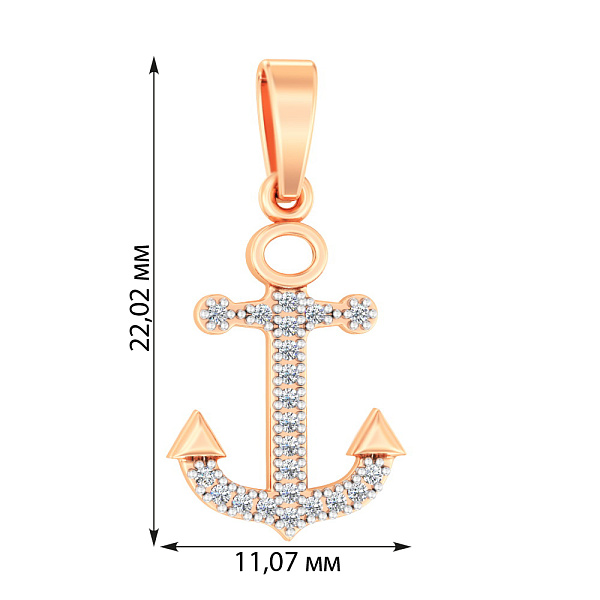 Золота підвіска Якір з фіанітами (арт. 440640) – зображення 3