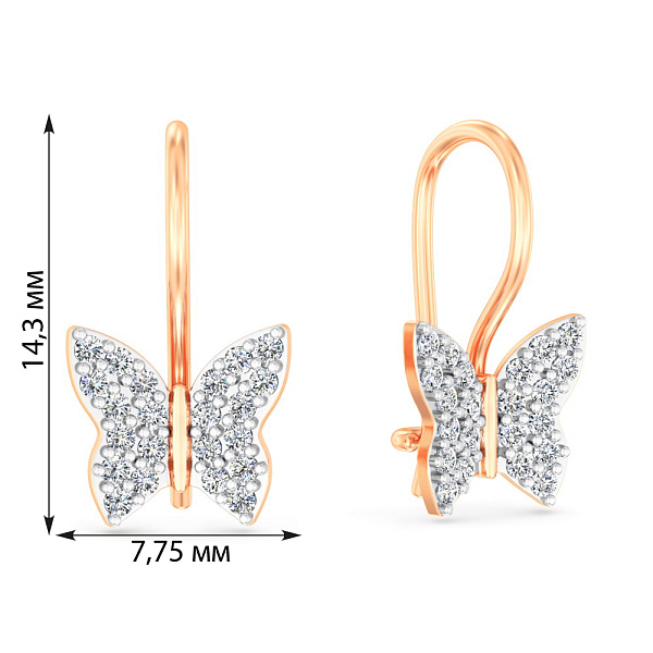 Золотые сережки Бабочки с фианитами (арт. 110042) – изображение 2