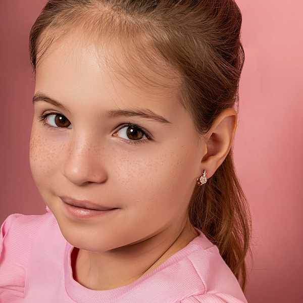 Золотые сережки для детей «Божьи коровки» с фианитами (арт. 106628) – изображение 4