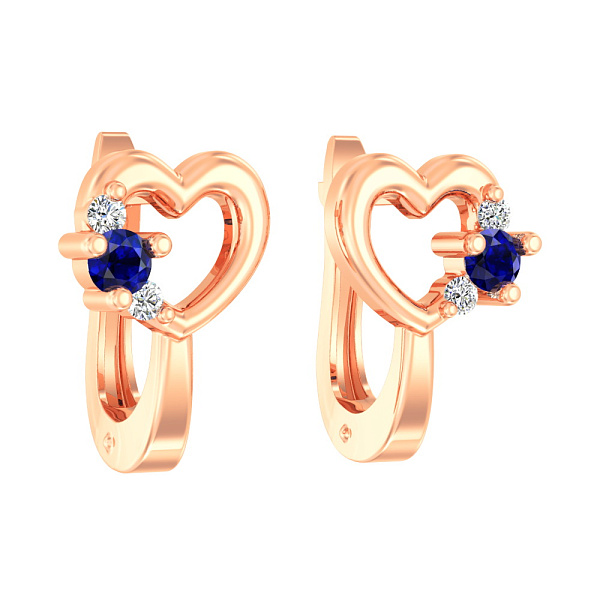 Детские золотые серьги «Сердечки» с синими фианитами (арт. 110498с) – изображение 1