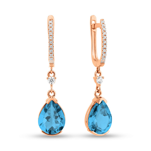 Золотые серьги с кварцем и фианитами (арт. 110222ПсГ) – изображение 1