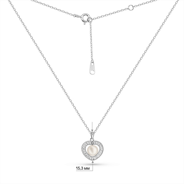 Серебряное колье Сердце с жемчугом и с фианитами (арт. 7507/2270жб) – изображение 3