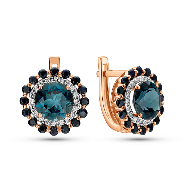 Золотые серьги с бриллиантами и с топазом (арт. С011143Плс) – изображение 1