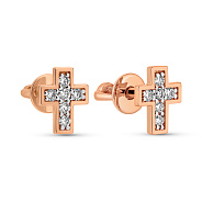 Золотые пусеты Крестики с бриллиантами (арт. Т011624010)