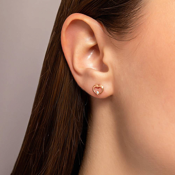 Золоті сережки пусети Серденька з фіанітами (арт. 110596) – зображення 2