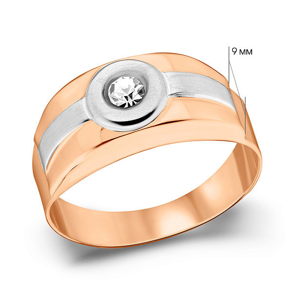 Печатка из красного и белого золота с фианитом (арт. 180559кб) – изображение 2