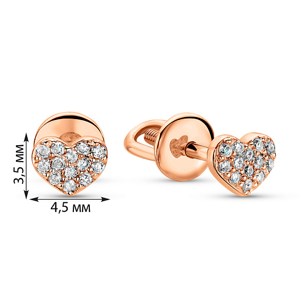 Серьги-пусеты из красного золота с бриллиантами (арт. 2100530201) – изображение 2