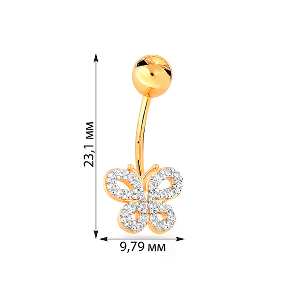 Золотая серьга-пирсинг для пупка «Бабочка» с фианитами (арт. 360014ж) – изображение 2
