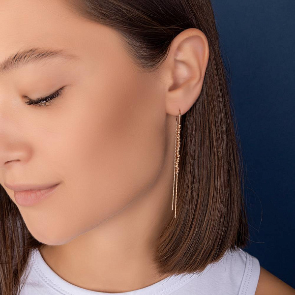 Сережки-протяжки из красного золота (арт. 109969) – изображение 2