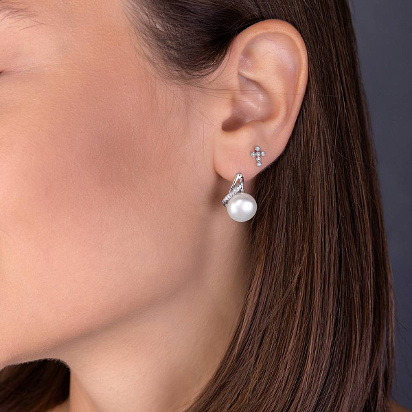Сережки з білого золота з діамантами і перлами (арт. С011190б) – зображення 2