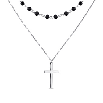 Фото Подвійне кольє зі срібла "Хрестик" з оніксом (арт. 7507/1457о)