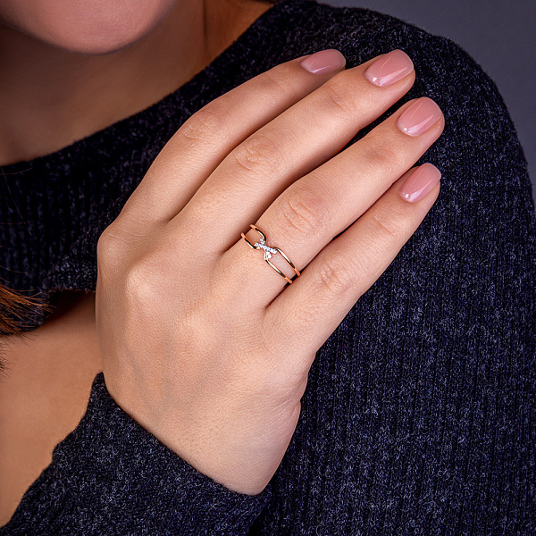 Двойное кольцо из красного золота с фианитами (арт. 140996) – изображение 2