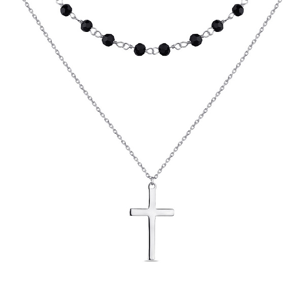 Подвійне кольє зі срібла "Хрестик" з оніксом (арт. 7507/1457о) – зображення 1