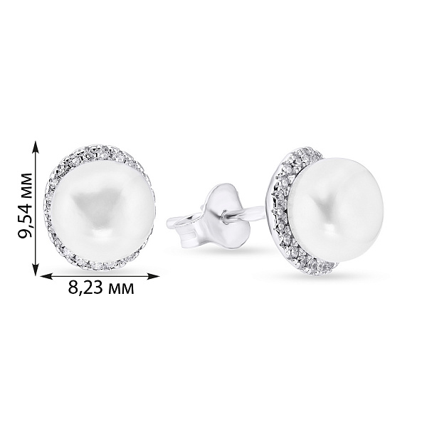 Серебряные серьги пусеты с жемчугом и фианитами (арт. 7518/5254жб) – изображение 2