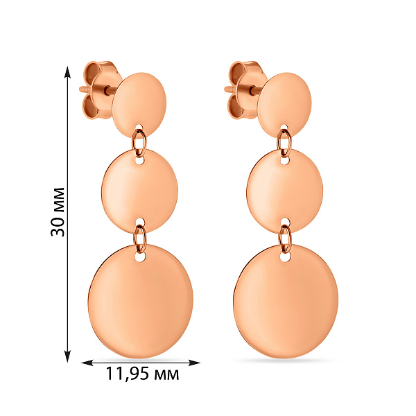 Пусеты золотые «Монеты» в красном цвете металла (арт. 107879) – изображение 2