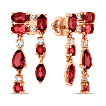 Фото Золоті сережки з гранатом і фіанітами (арт. 110858Пкф)