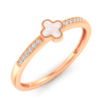 Золотое кольцо Клевер с эмалью и фианитами (арт. 141327еп)