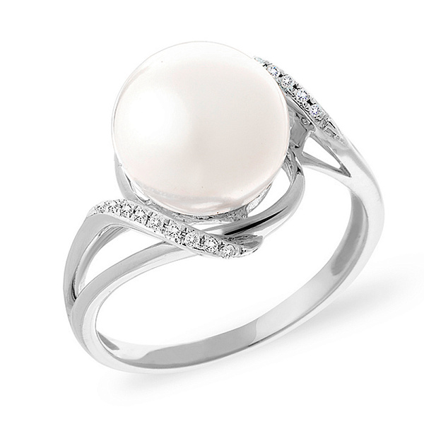 Кольцо из белого золота с жемчугом и бриллиантами (арт. К011190б) – изображение 1