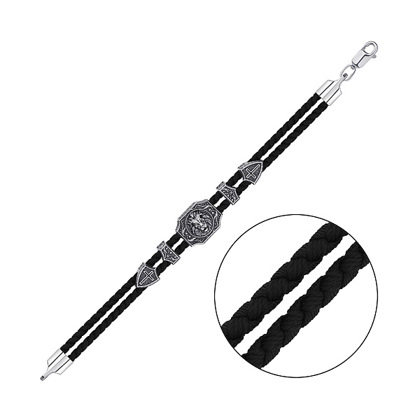 Браслет на шелковой нити с вставками из серебра (арт. 7309/А145/1брю) – изображение 1