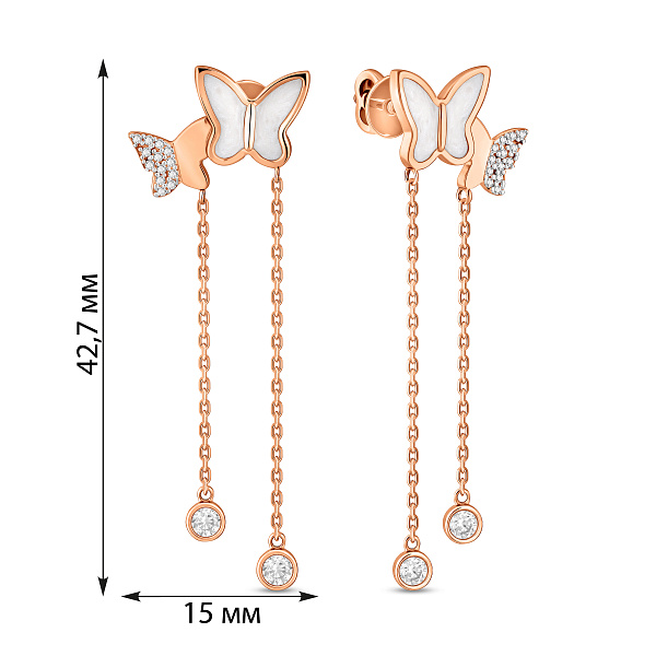 Серьги золотые Бабочки с эмалью и фианитами (арт. 110021еп) – изображение 9