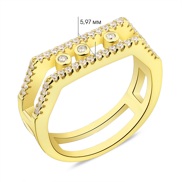 Серебряное кольцо с фианитами и желтым родированием (арт. 7501/5960ж) – изображение 2
