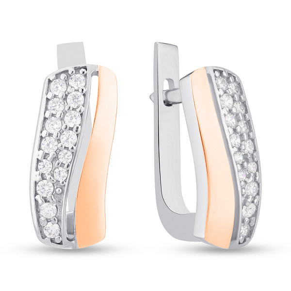 Срібні сережки з золотою накладкою і з фіанітами (арт. 7202/018сю) – зображення 1