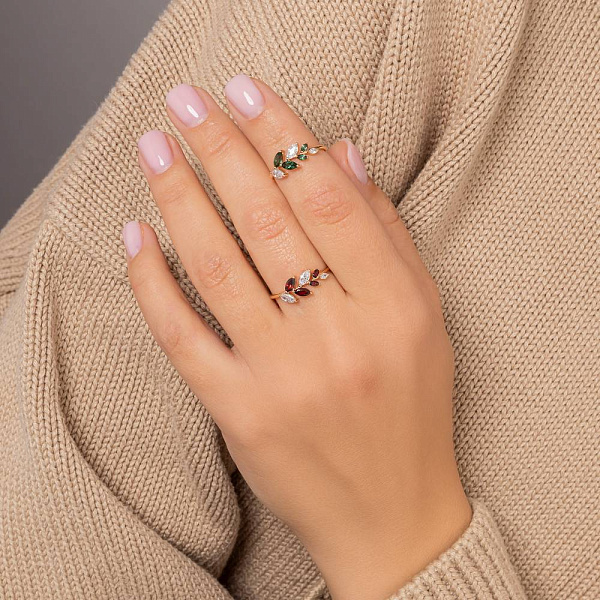 Золота каблучка з гранатом і фіанітами (арт. 141248Пк) – зображення 4