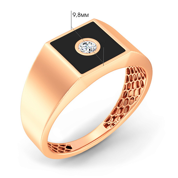 Золотий перстень з емаллю і діамантом (арт. К170089010еч) – зображення 2